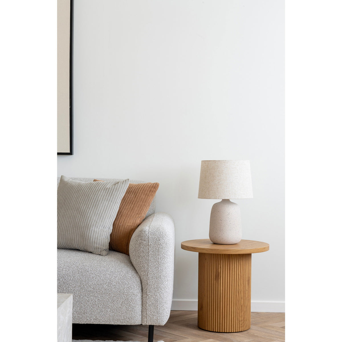 Mona Sofa mit Récamiere links – Bouclé Hellgrau – Ansicht 6