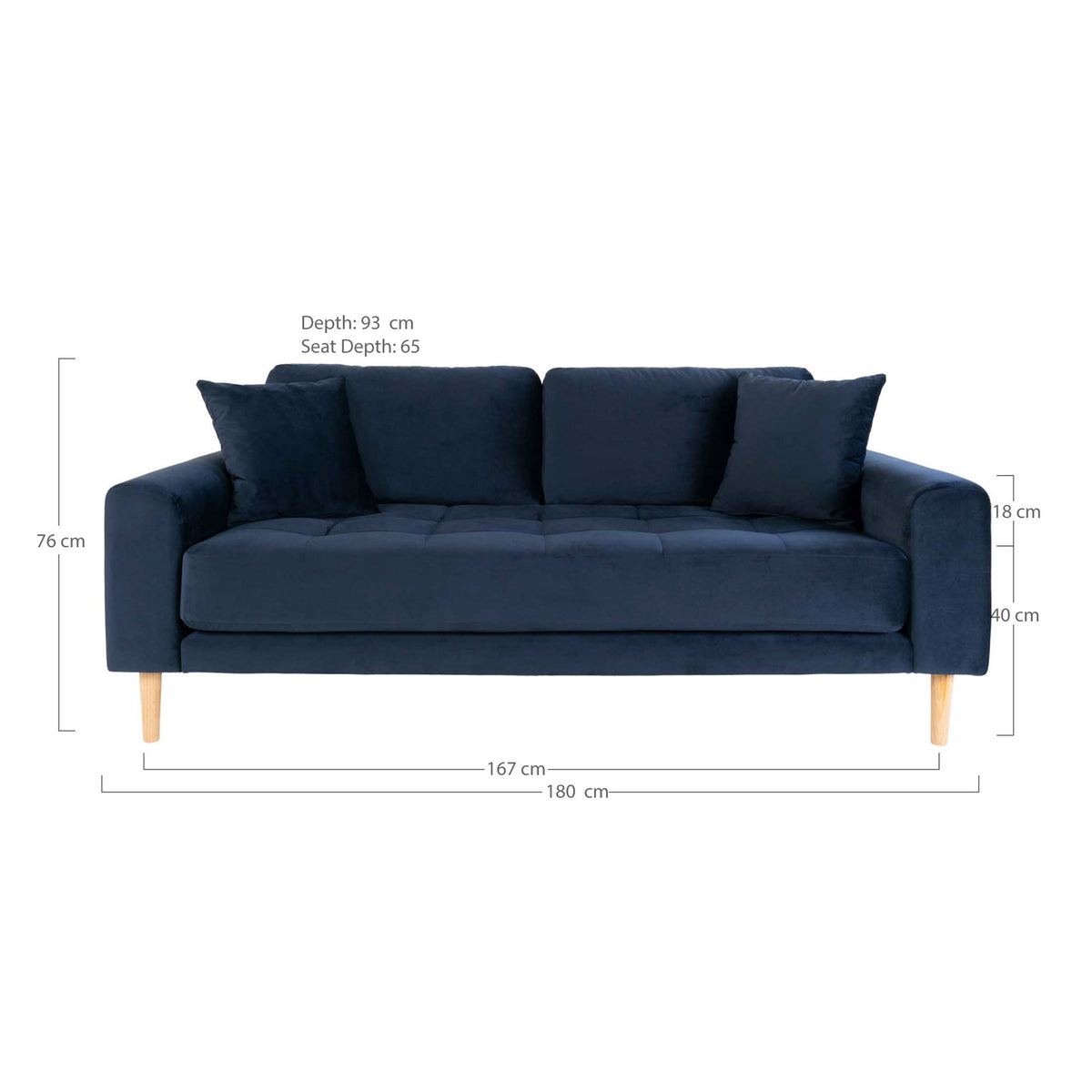 Ugo 2,5-Sitzer-Sofa – Samt Dunkelblau, Beine Natur – Ansicht 5