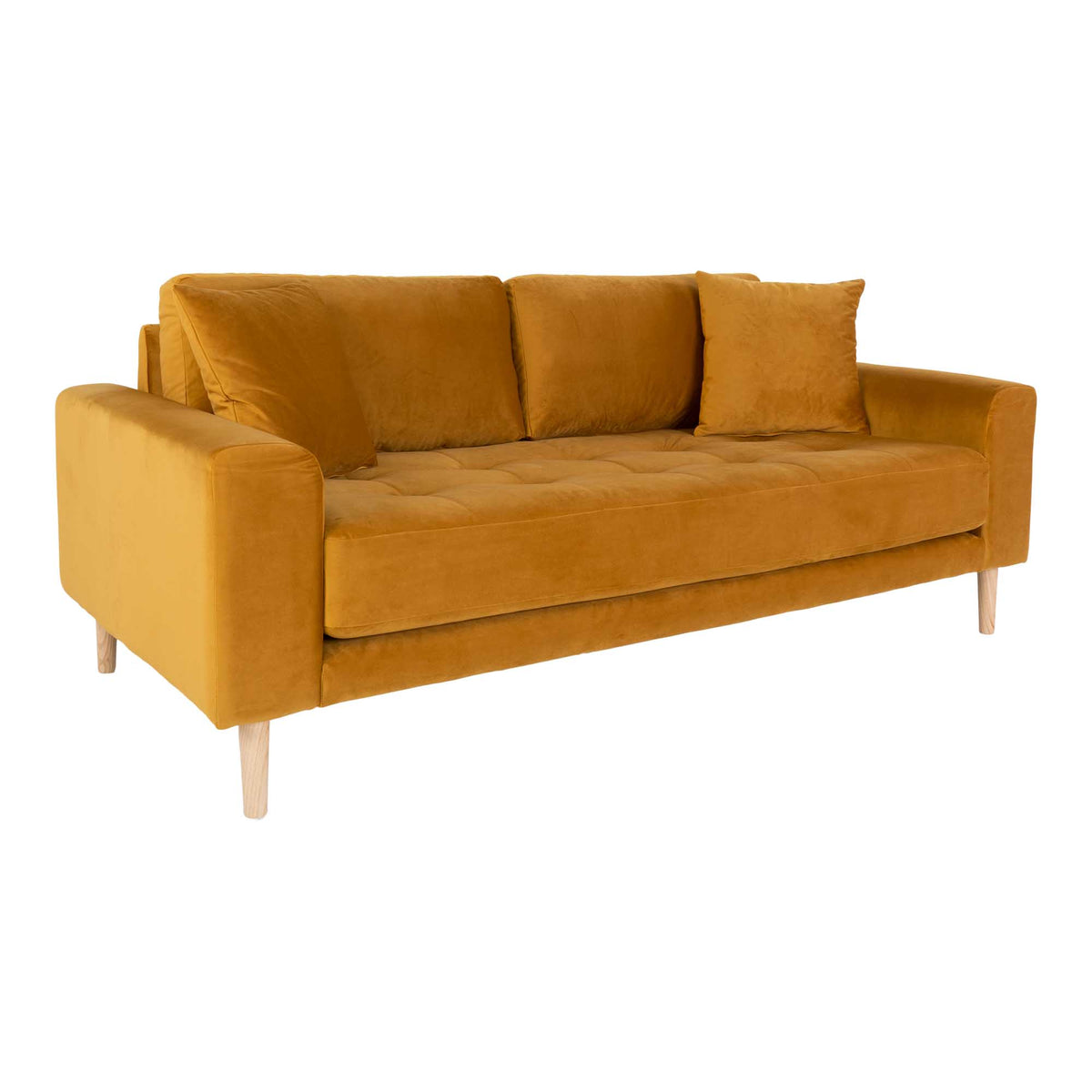 Ugo 2,5-Sitzer-Sofa – Samt Senfgelb, Beine Natur – Ansicht 2