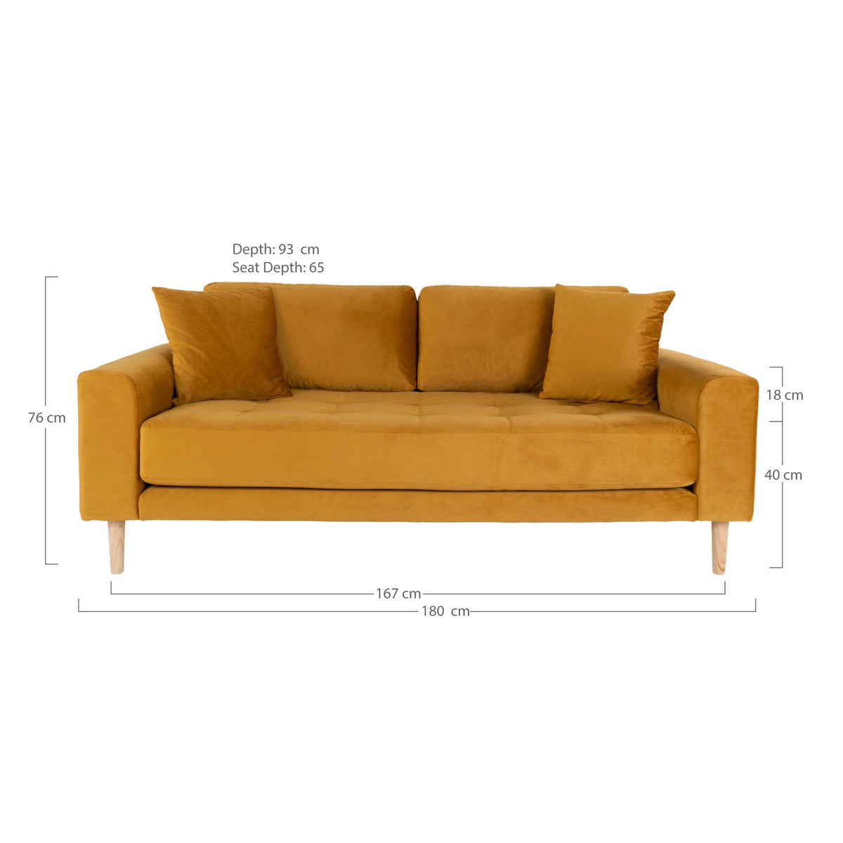 Ugo 2,5-Sitzer-Sofa – Samt Senfgelb, Beine Natur – Ansicht 5