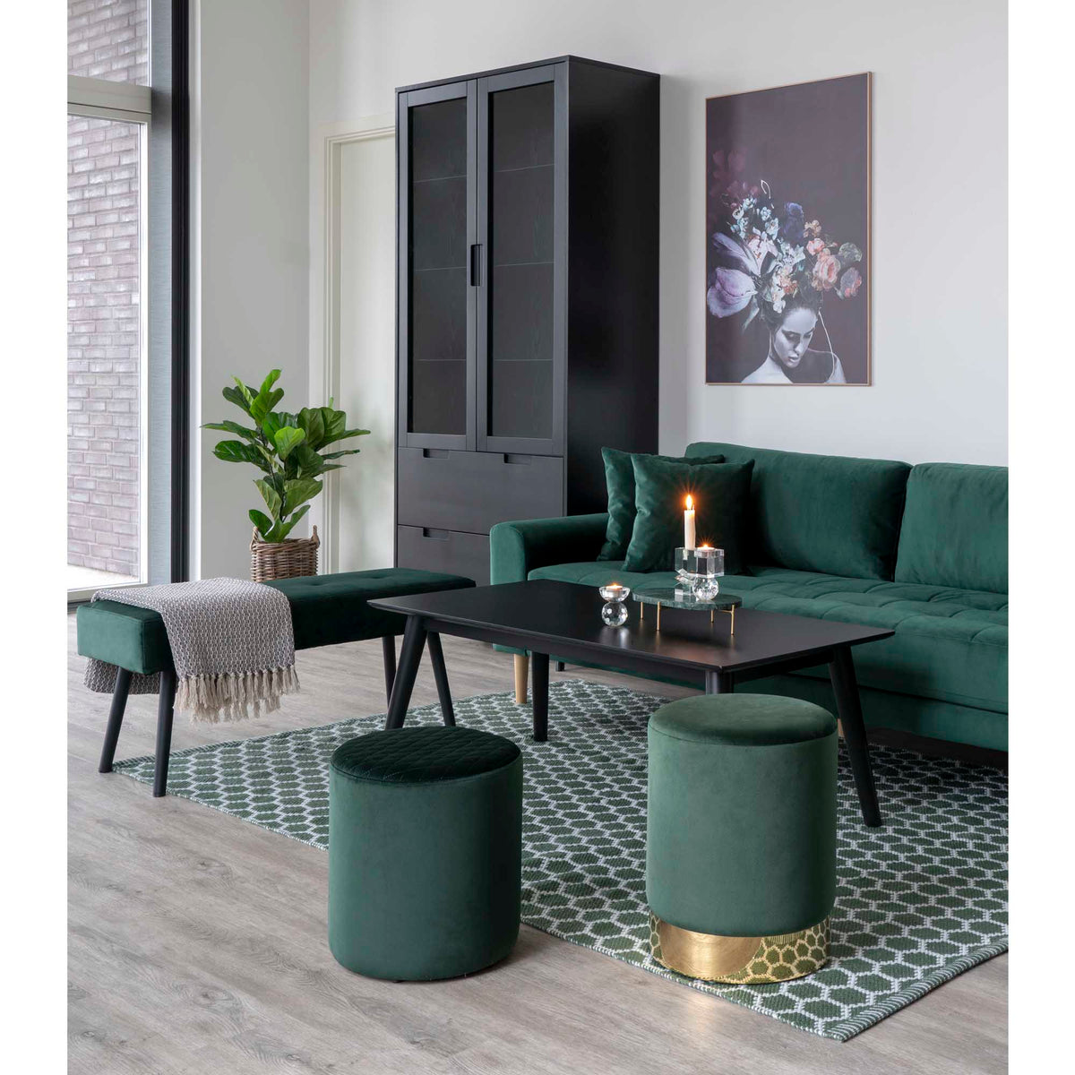 Ugo 2,5-Sitzer-Sofa – Samt Dunkelgrün, Beine Natur – Ansicht 6
