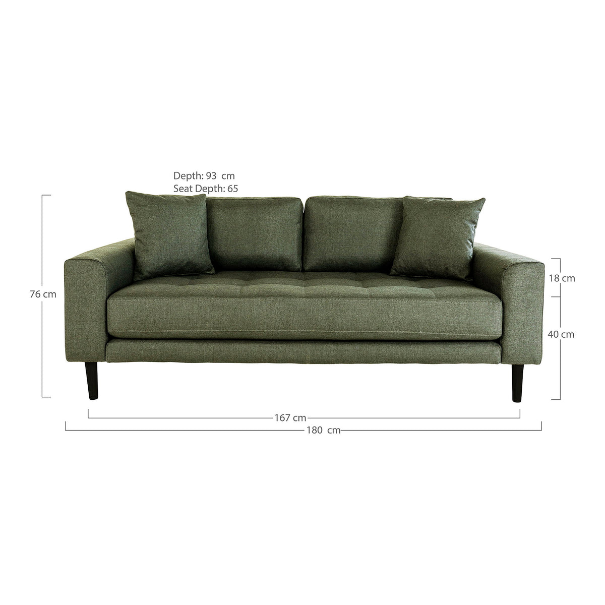 Ugo 2,5-Sitzer-Sofa – Olivgrün, Beine Schwarz – Ansicht 2