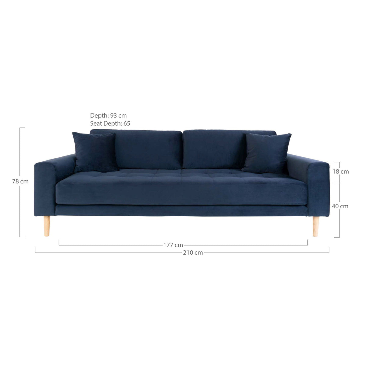 Ugo 3-Sitzer-Sofa – Samt Dunkelblau, Beine Natur – Ansicht 5