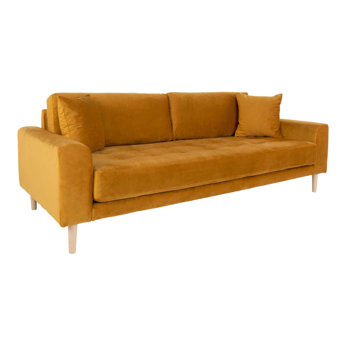 Ugo 3-Sitzer-Sofa – Samt Senfgelb, Beine Natur – Ansicht 2