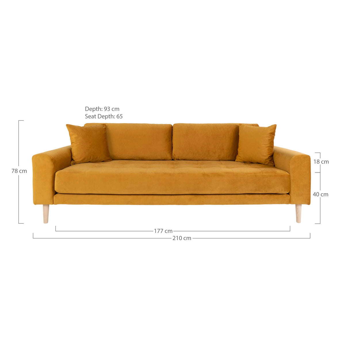 Ugo 3-Sitzer-Sofa – Samt Senfgelb, Beine Natur – Ansicht 5