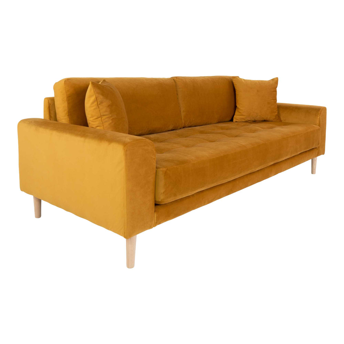 Ugo 3-Sitzer-Sofa – Samt Senfgelb, Beine Natur – Ansicht 3