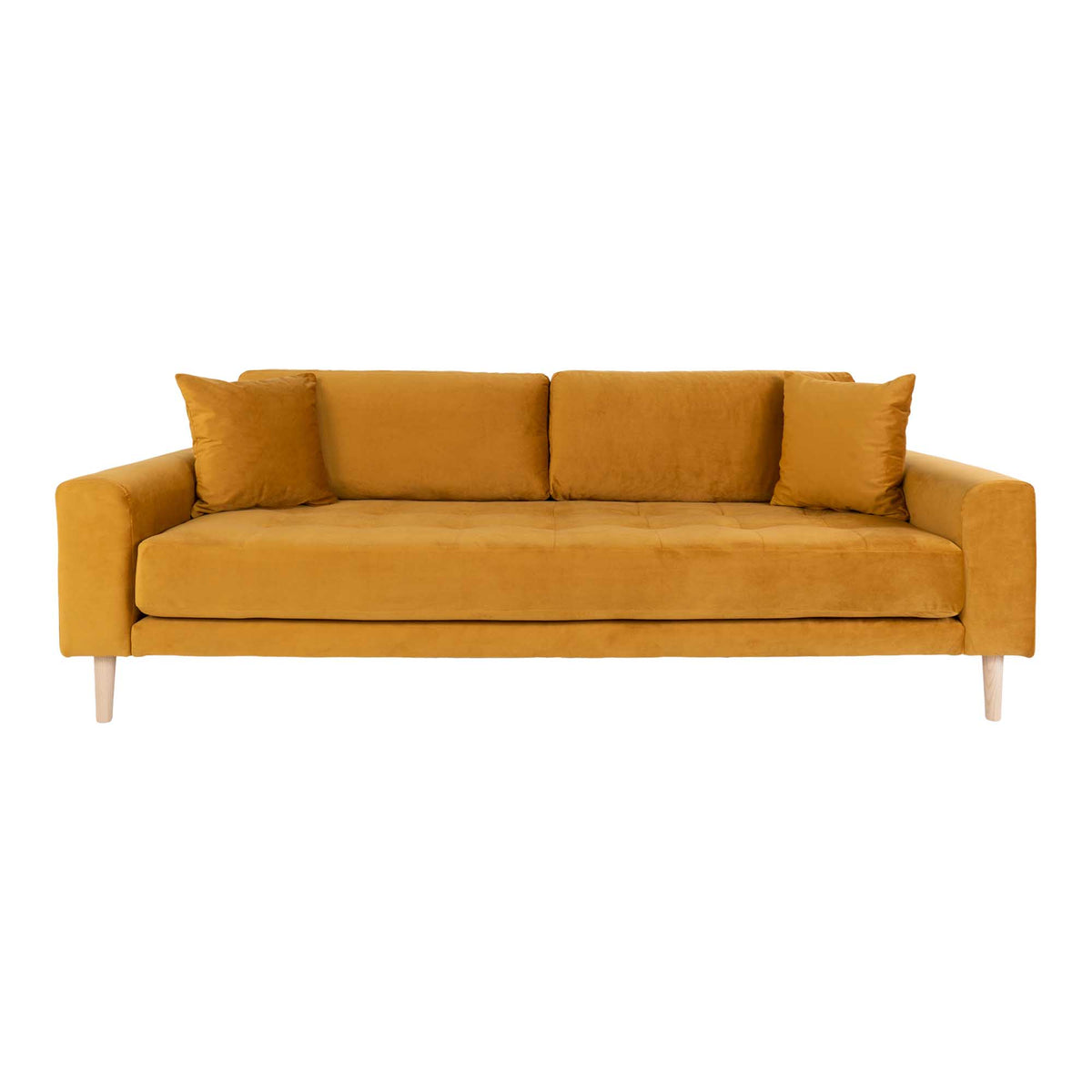 Ugo 3-Sitzer-Sofa – Samt Senfgelb, Beine Natur von Luiva Living