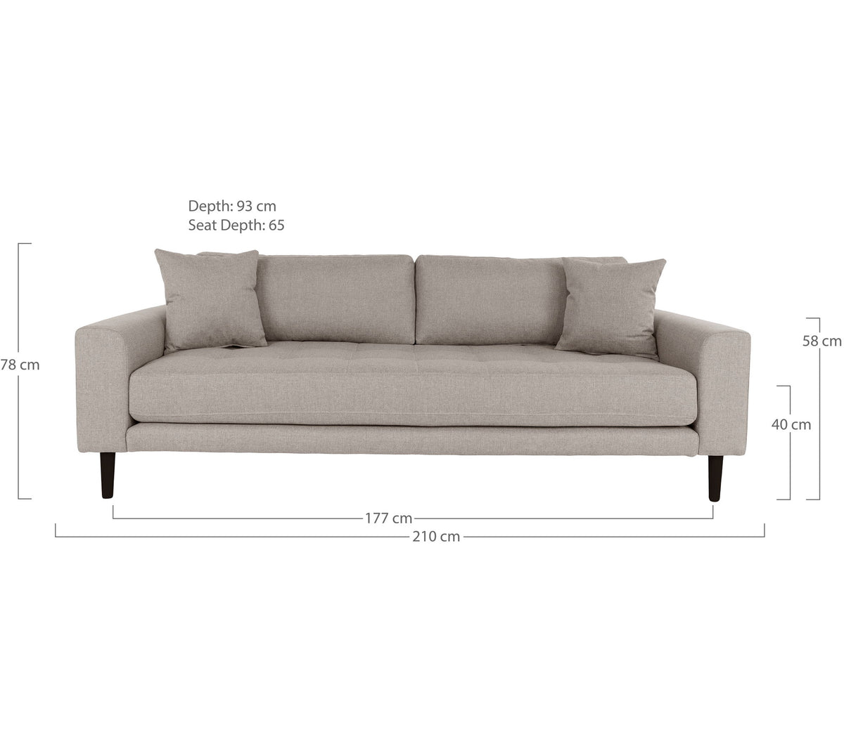 Ugo 3-Sitzer-Sofa – Steingrau, Beine Schwarz – Ansicht 2