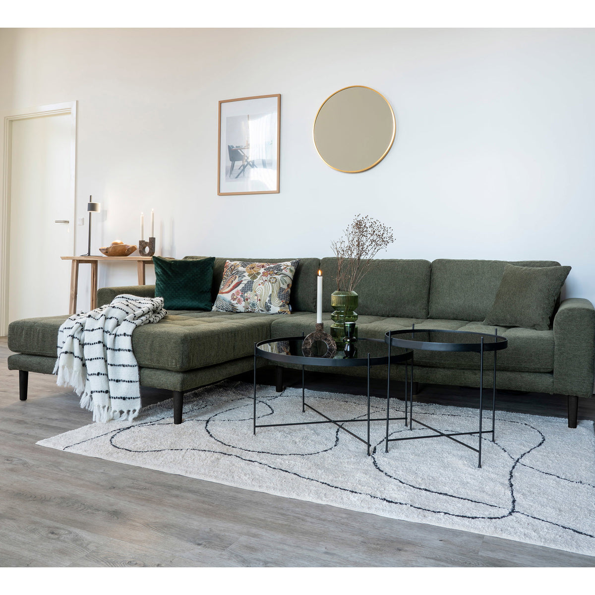 Ugo Sofa mit Récamiere links – Olivgrün, Beine Schwarz – Ansicht 5