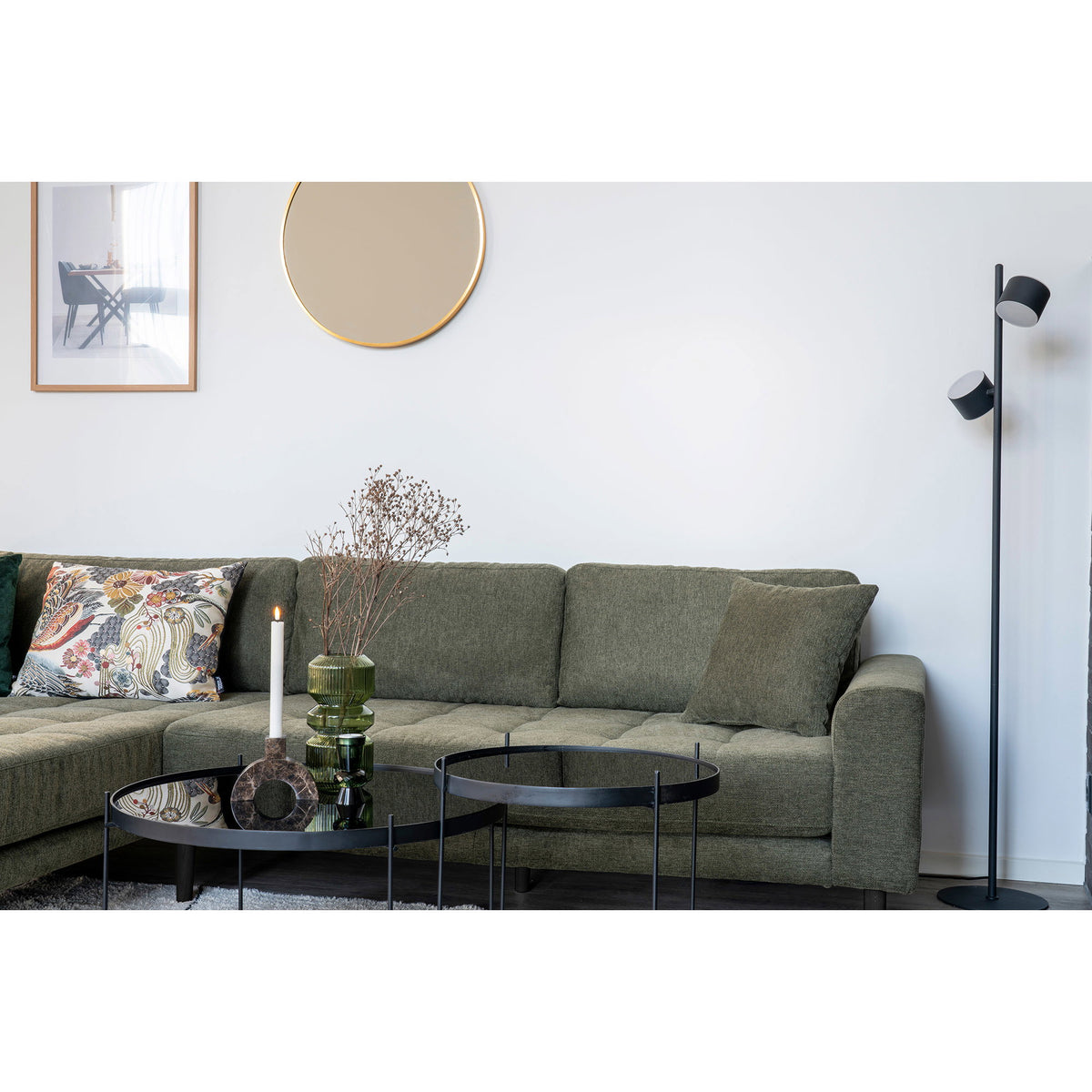 Ugo Sofa mit Récamiere links – Olivgrün, Beine Schwarz – Ansicht 6