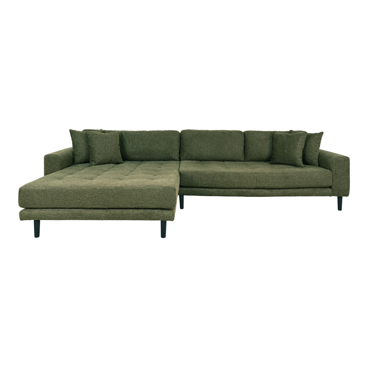 Ugo Sofa mit Récamiere links – Olivgrün, Beine Schwarz von Luiva Living