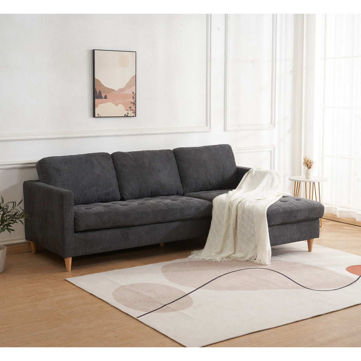 Neo Sofa mit Récamiere – Dunkelgrau, Beine Natur – Ansicht 5