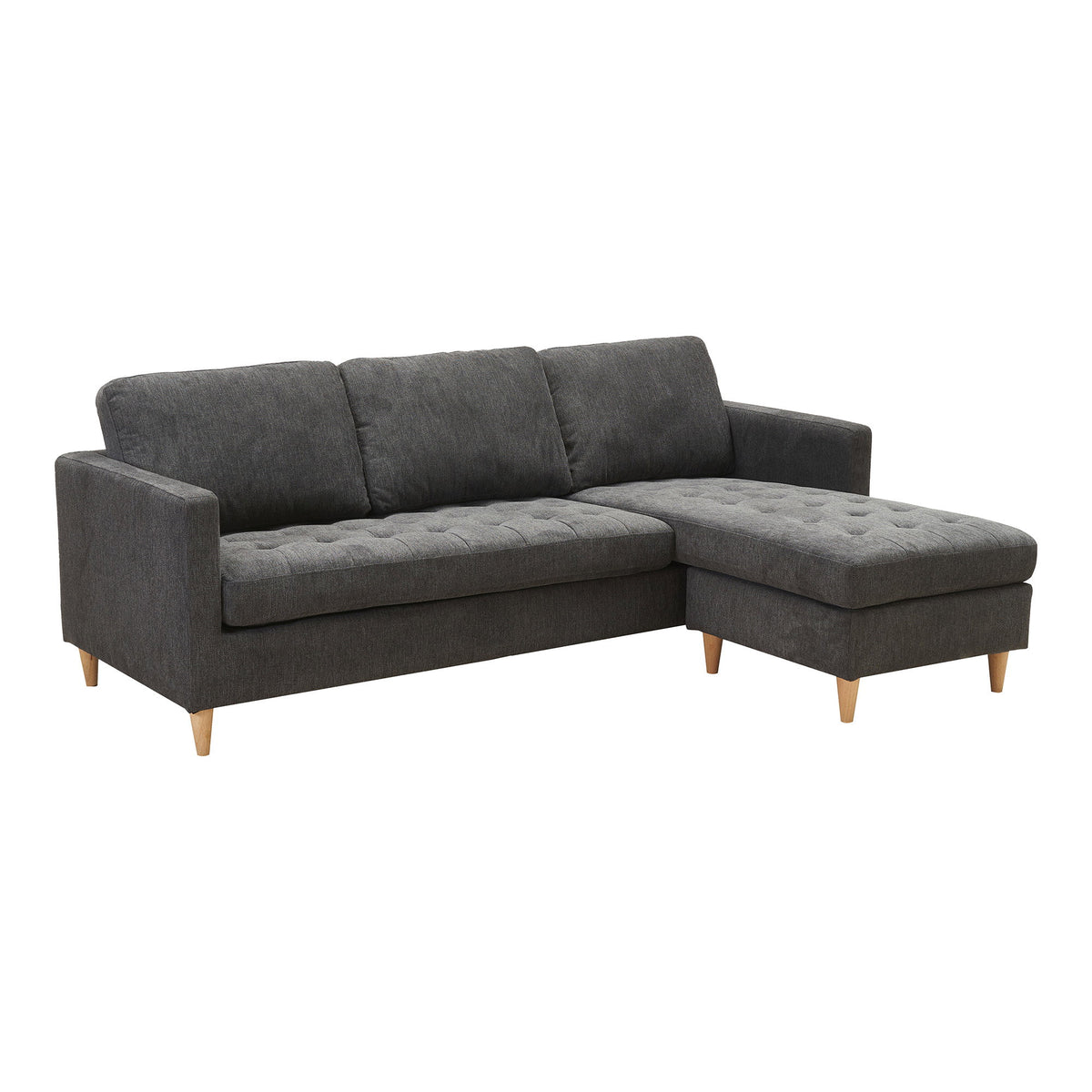 Neo Sofa mit Récamiere – Dunkelgrau, Beine Natur – Ansicht 2