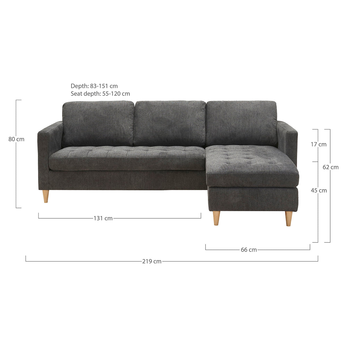 Neo Sofa mit Récamiere – Dunkelgrau, Beine Natur – Ansicht 4