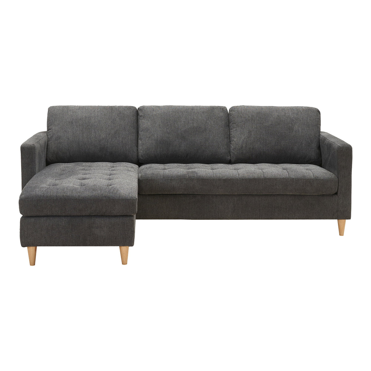 Neo Sofa mit Récamiere – Dunkelgrau, Beine Natur – Ansicht 3