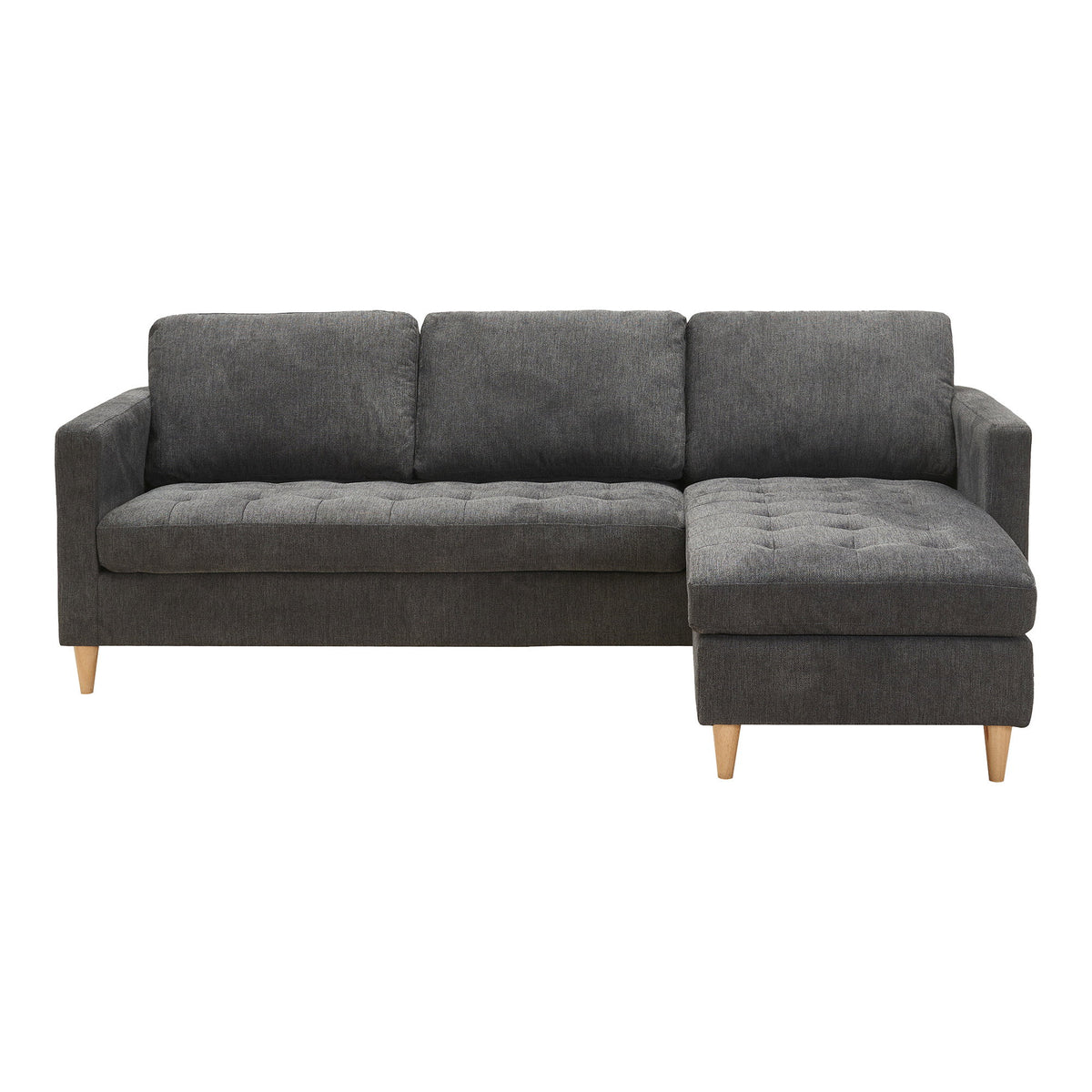 Neo Sofa mit Récamiere – Dunkelgrau, Beine Natur von Luiva Living