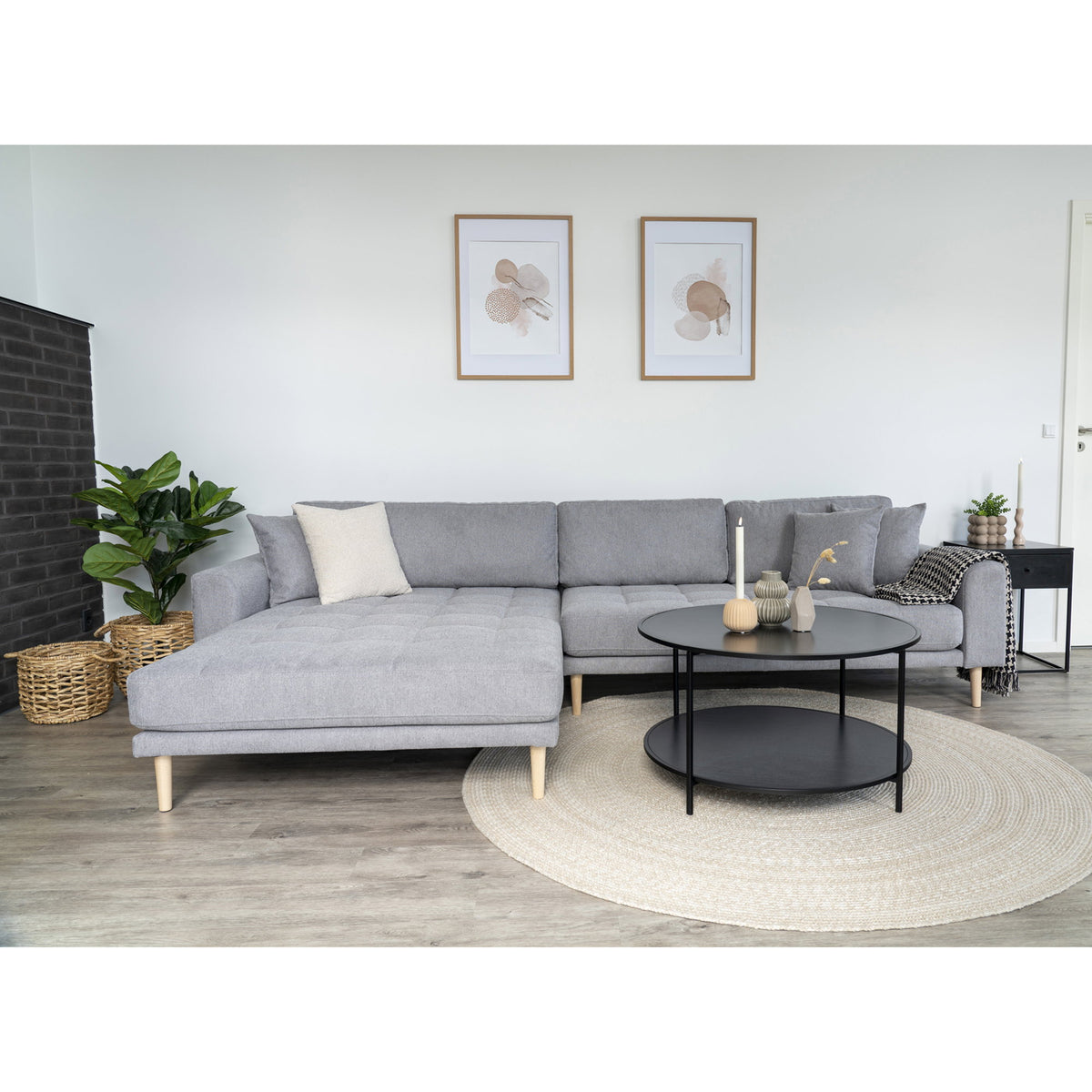 Ugo Sofa mit Récamiere links – Hellgrau, Beine Natur – Ansicht 4