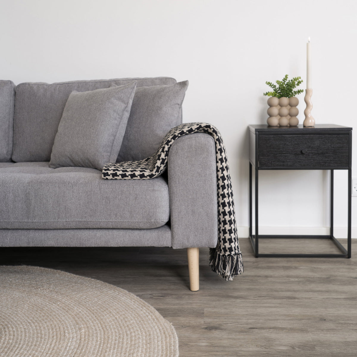 Ugo Sofa mit Récamiere links – Hellgrau, Beine Natur – Ansicht 6