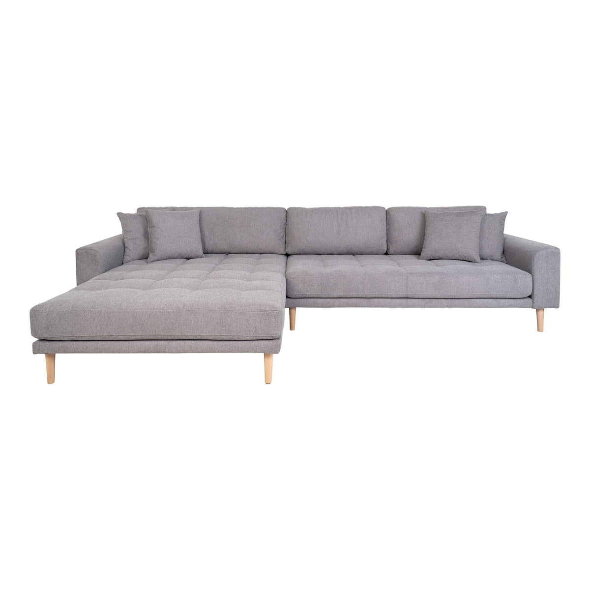 Ugo Sofa mit Récamiere links – Hellgrau, Beine Natur von Luiva Living