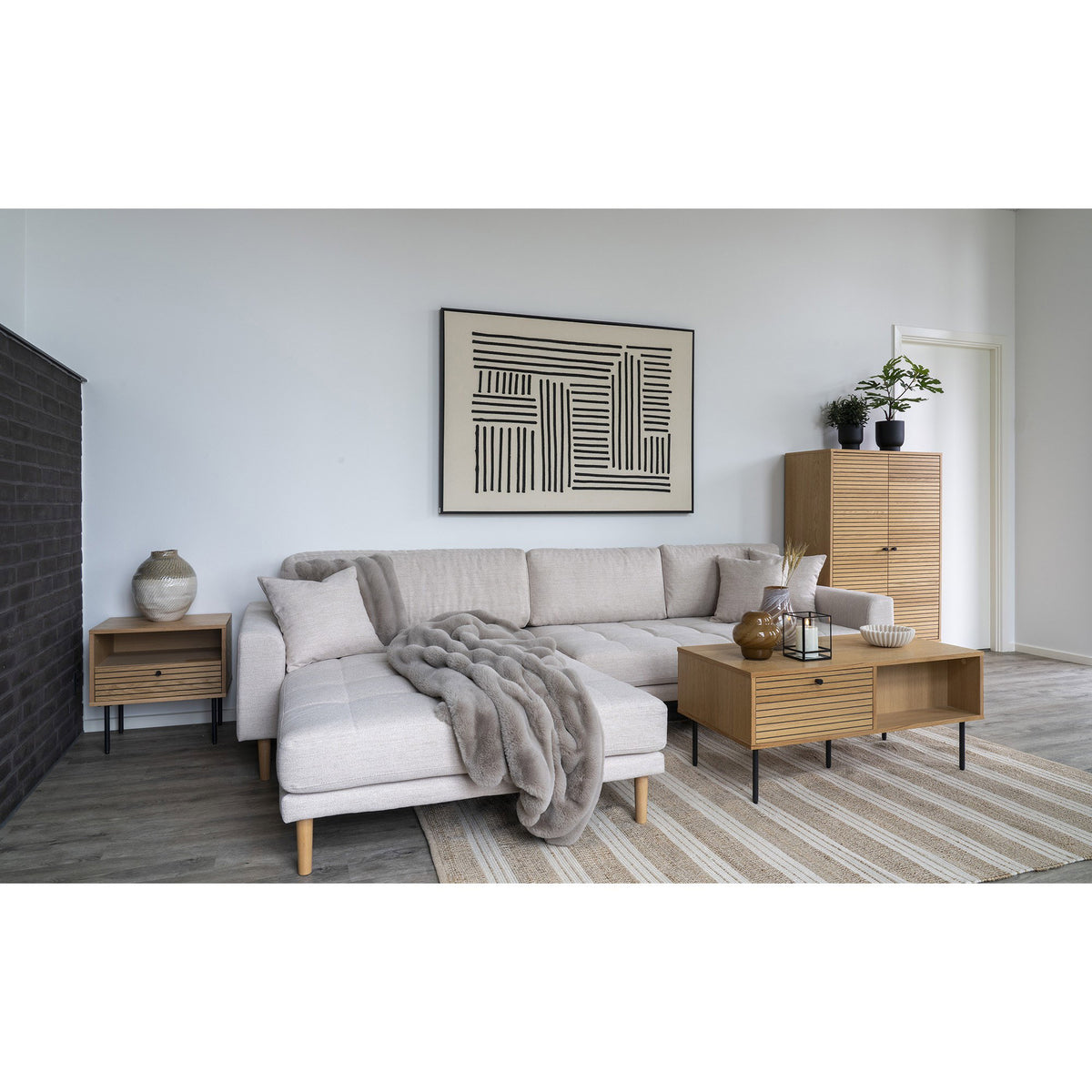 Ugo Sofa mit Récamiere links – Sand, Beine Natur – Ansicht 5