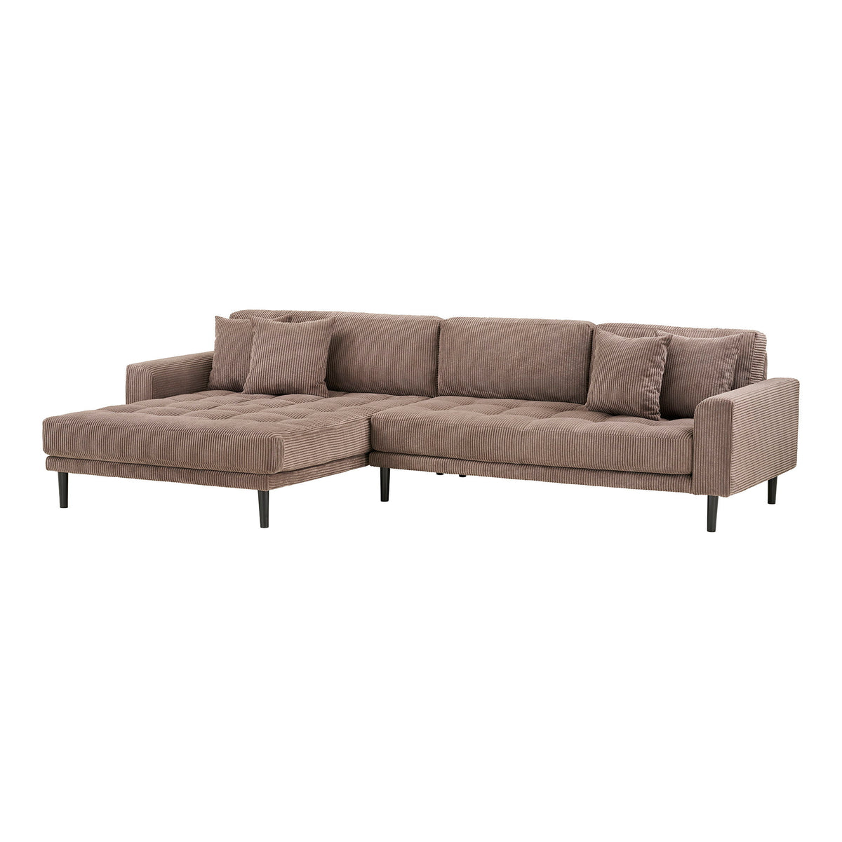 Ugo Sofa mit Récamiere links – Cord Braun, Beine Schwarz – Ansicht 2