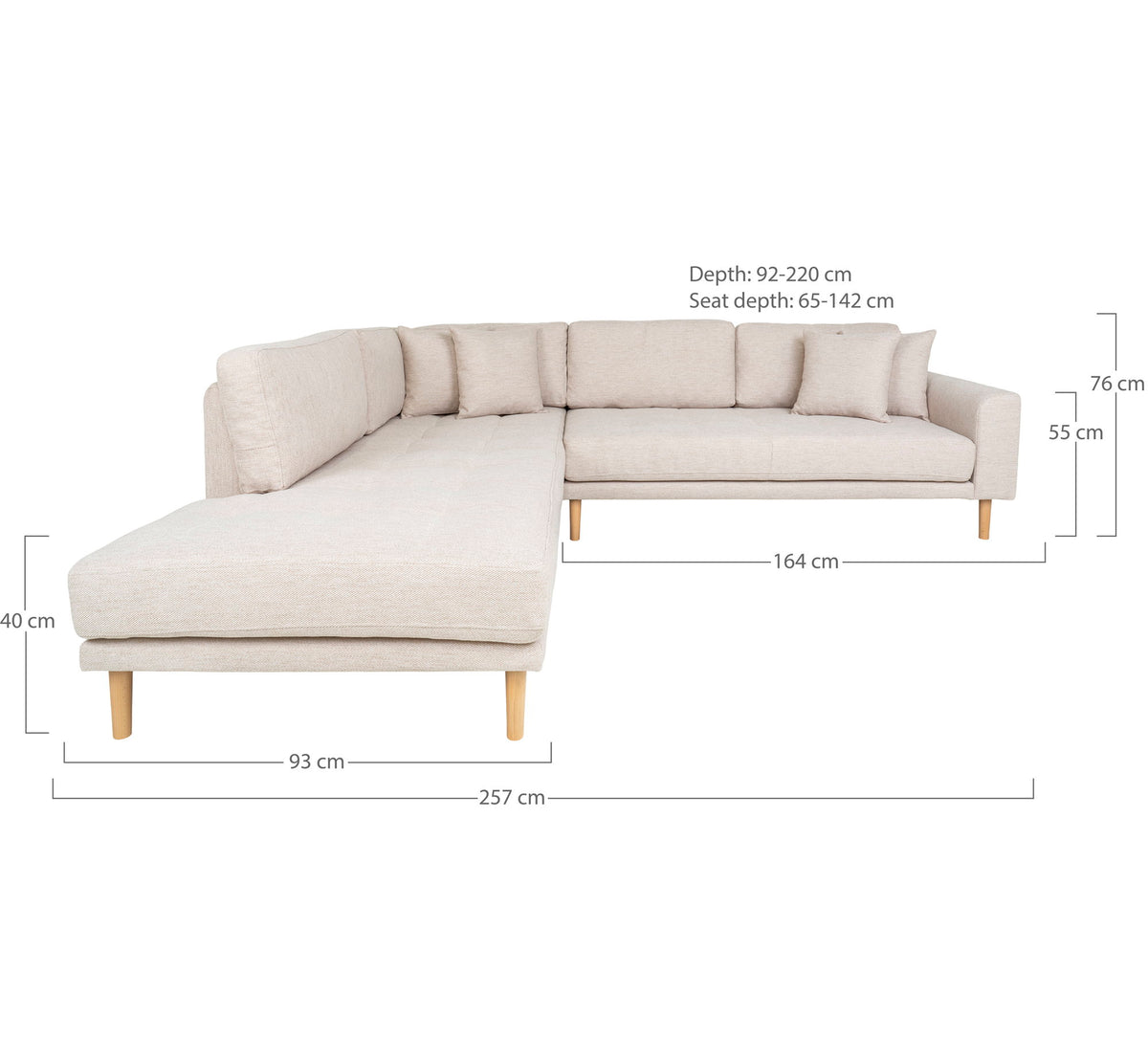 Ugo Ecksofa mit offenem Ende links – Sand, Beine Natur – Ansicht 3