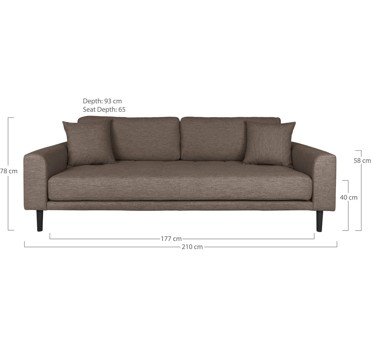 Ugo 3-Sitzer-Sofa – Braun, Beine Schwarz – Ansicht 5