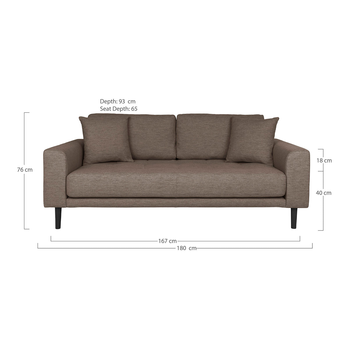 Ugo 2,5-Sitzer-Sofa – Braun, Beine Schwarz – Ansicht 4