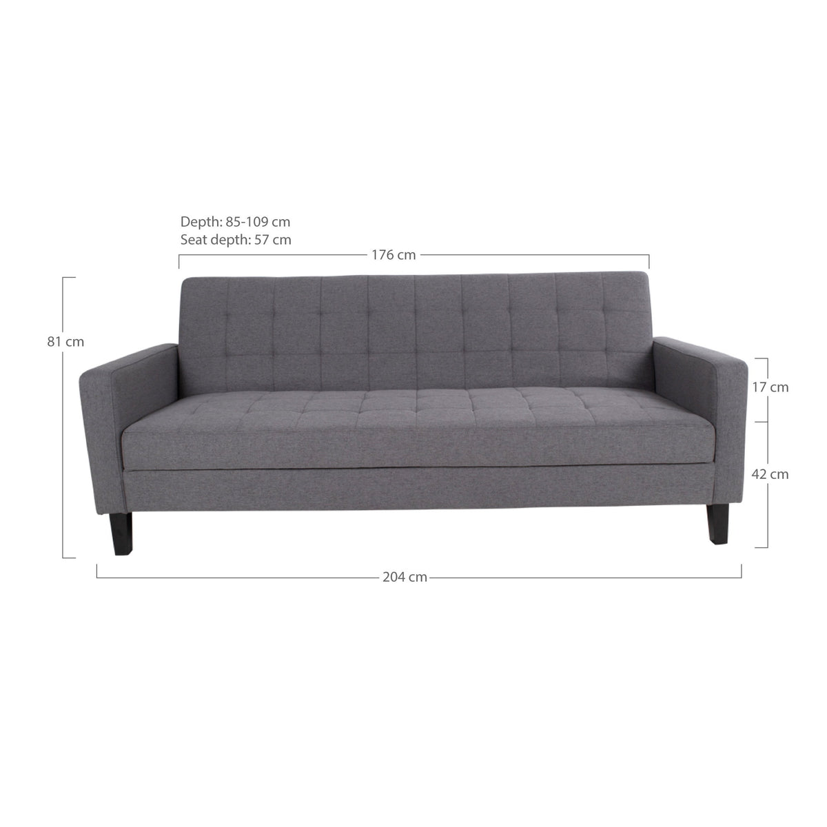 Liva Schlafsofa mit Stauraum – Dunkelgrau, Beine Schwarz – Ansicht 8