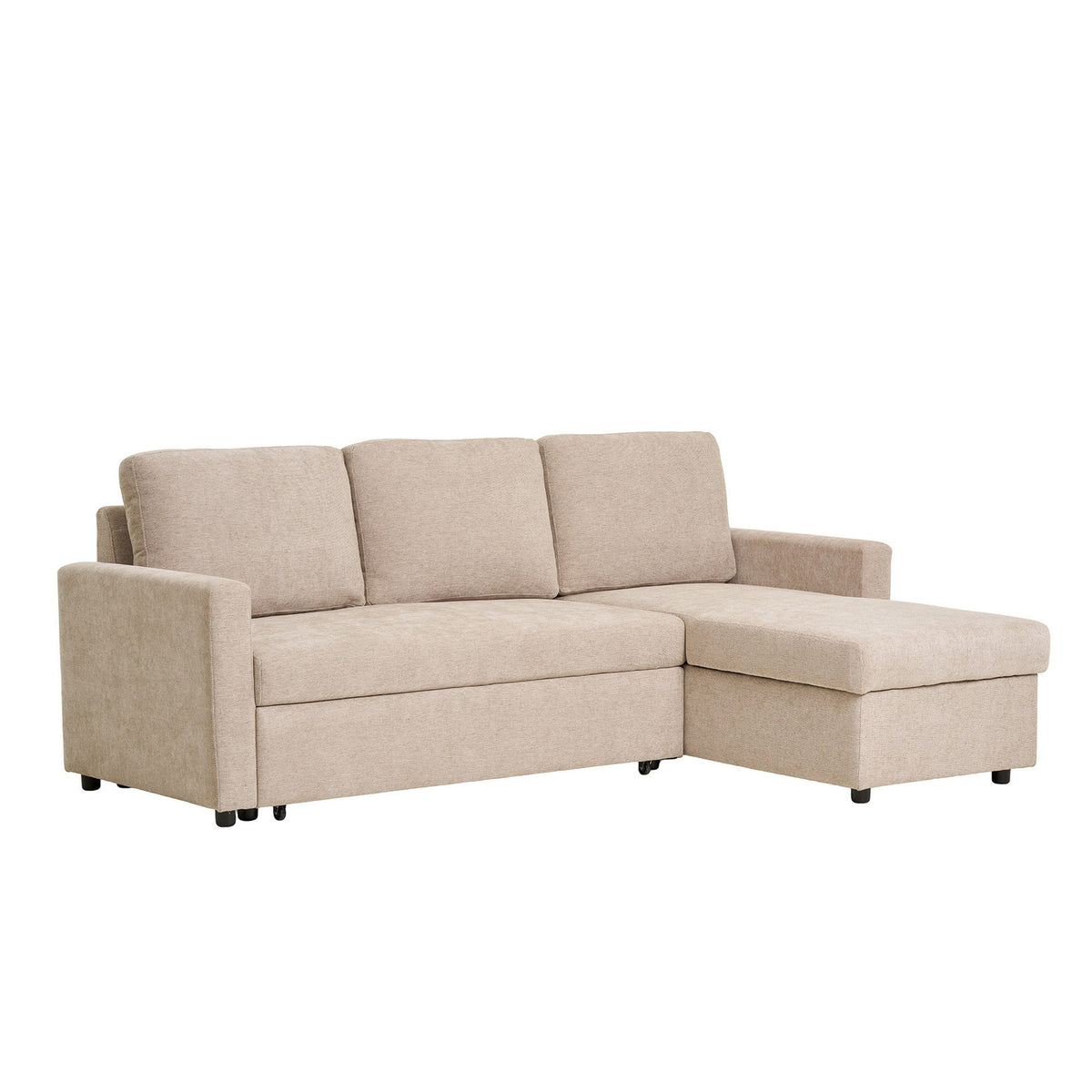 Rune Schlafsofa mit Récamiere und Stauraum – Dunkelsand, Beine Natur – Ansicht 2