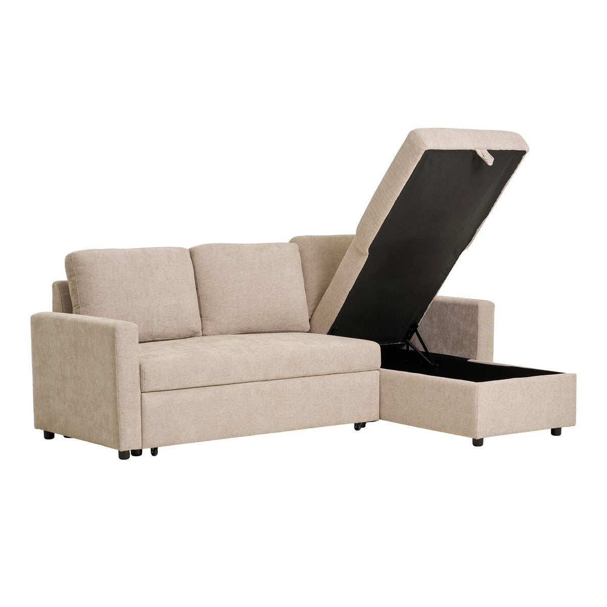 Rune Schlafsofa mit Récamiere und Stauraum – Dunkelsand, Beine Natur – Ansicht 3