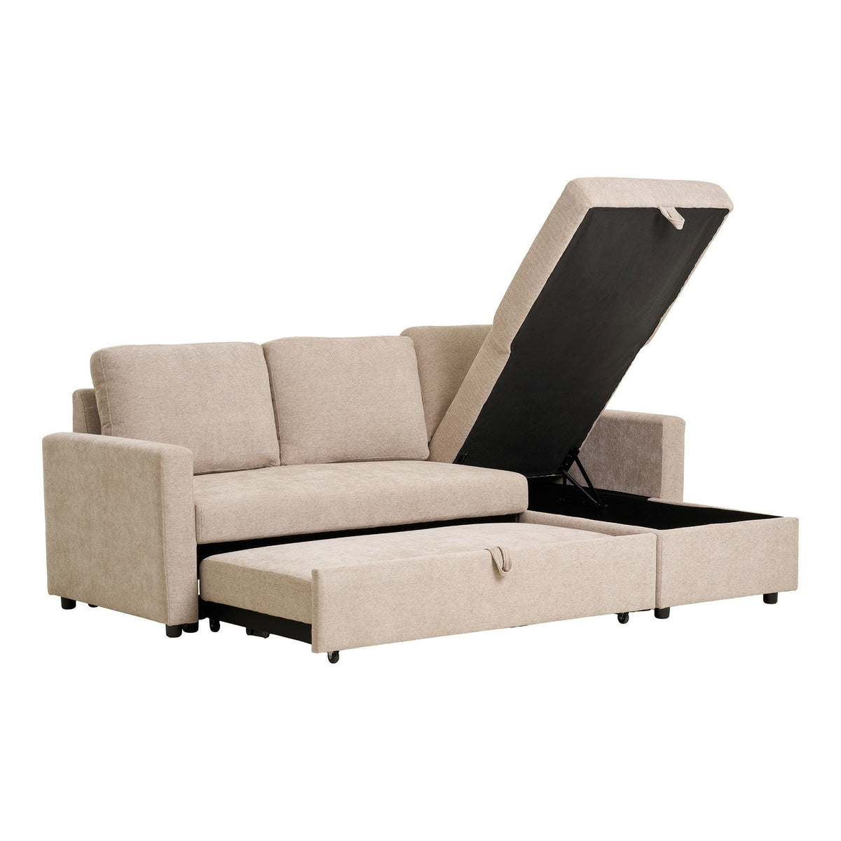 Rune Schlafsofa mit Récamiere und Stauraum – Dunkelsand, Beine Natur – Ansicht 4
