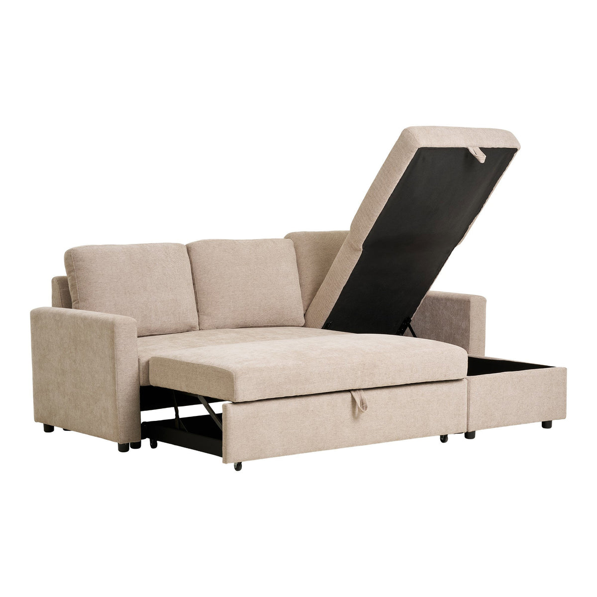 Rune Schlafsofa mit Récamiere und Stauraum – Dunkelsand, Beine Natur – Ansicht 5