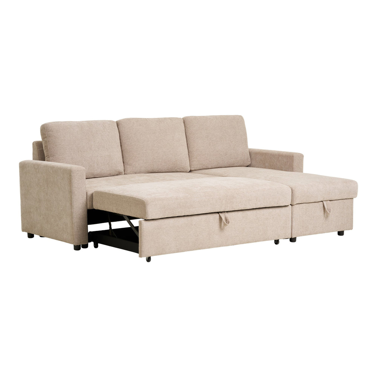 Rune Schlafsofa mit Récamiere und Stauraum – Dunkelsand, Beine Natur – Ansicht 6