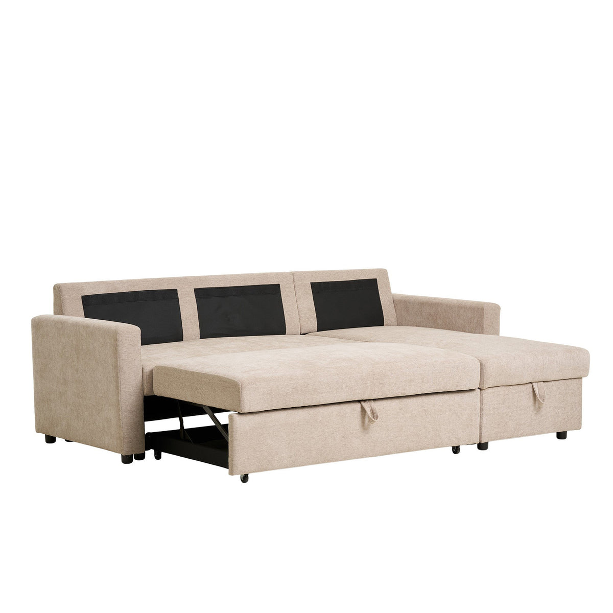 Rune Schlafsofa mit Récamiere und Stauraum – Dunkelsand, Beine Natur – Ansicht 7