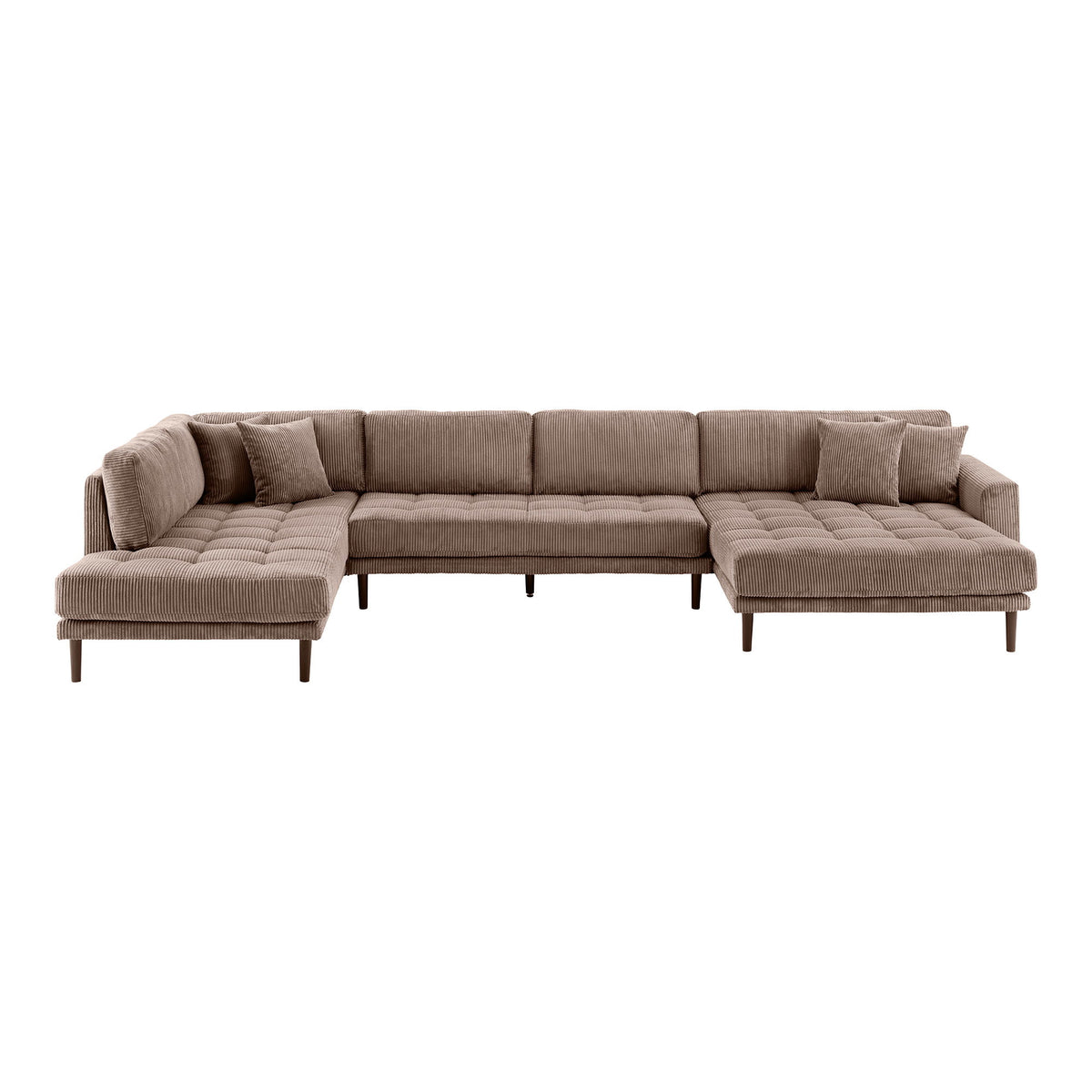 Ugo Wohnlandschaft mit offenem Ende, vorstehend links – Cord Braun, Beine Schwarz von Luiva Living