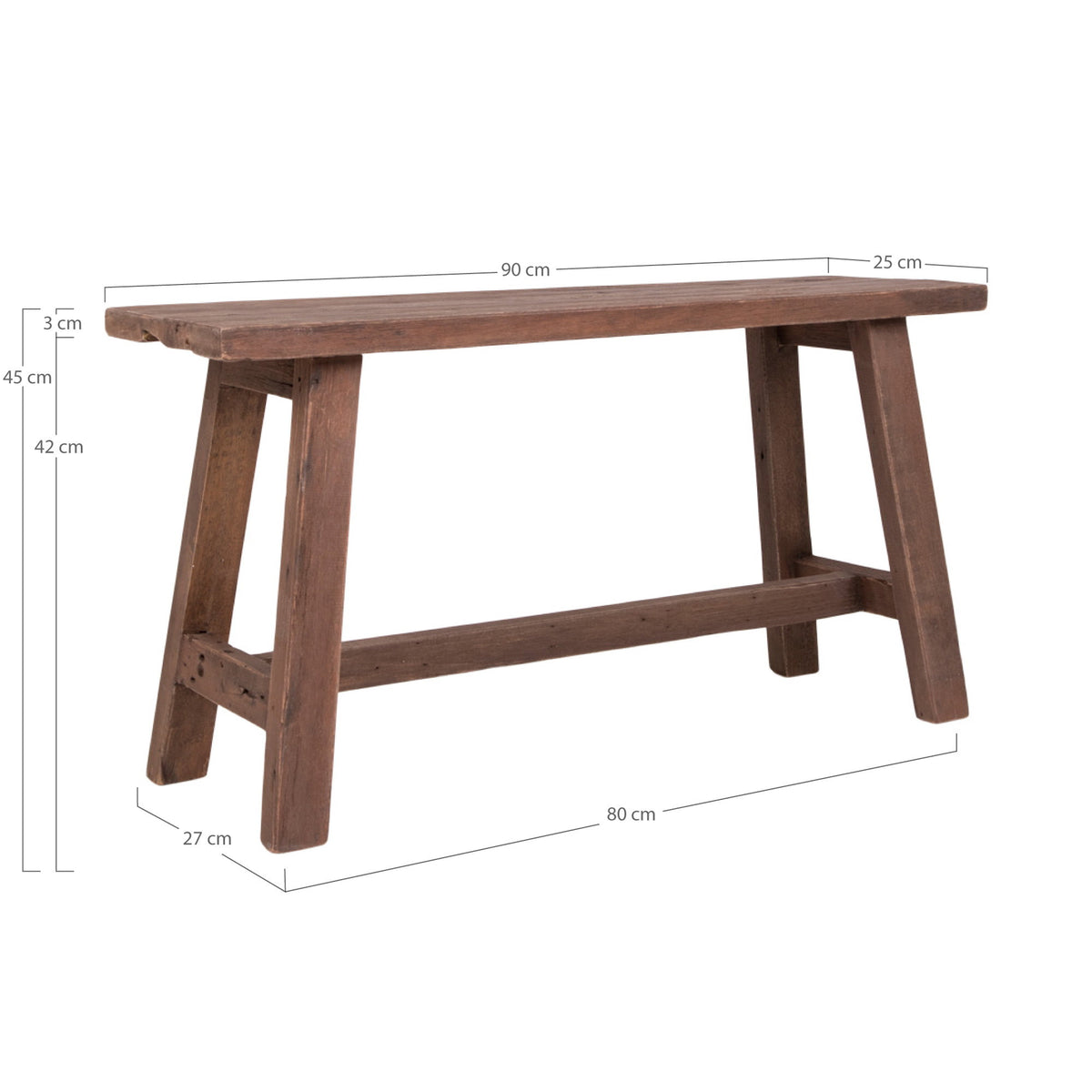 Moa Sitzbank – Teak Natur, 90 × 25 × 45 cm – Ansicht 5