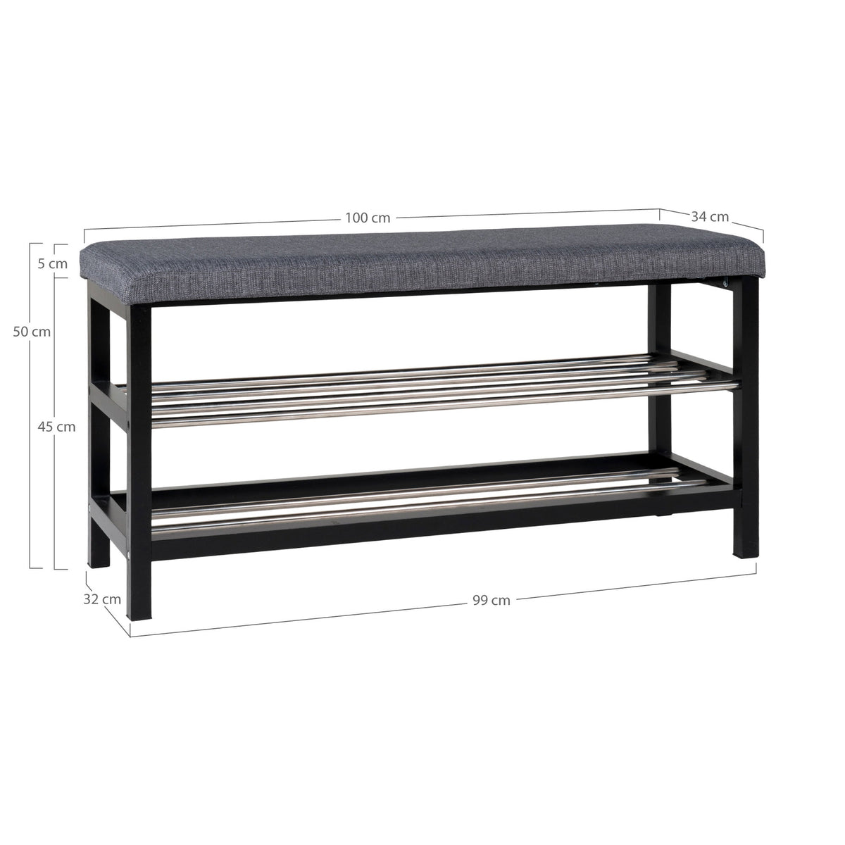 Elsa Sitzbank mit zwei Ablagen – Grau, Beine Schwarz, 100 × 34 × 50 cm – Ansicht 4