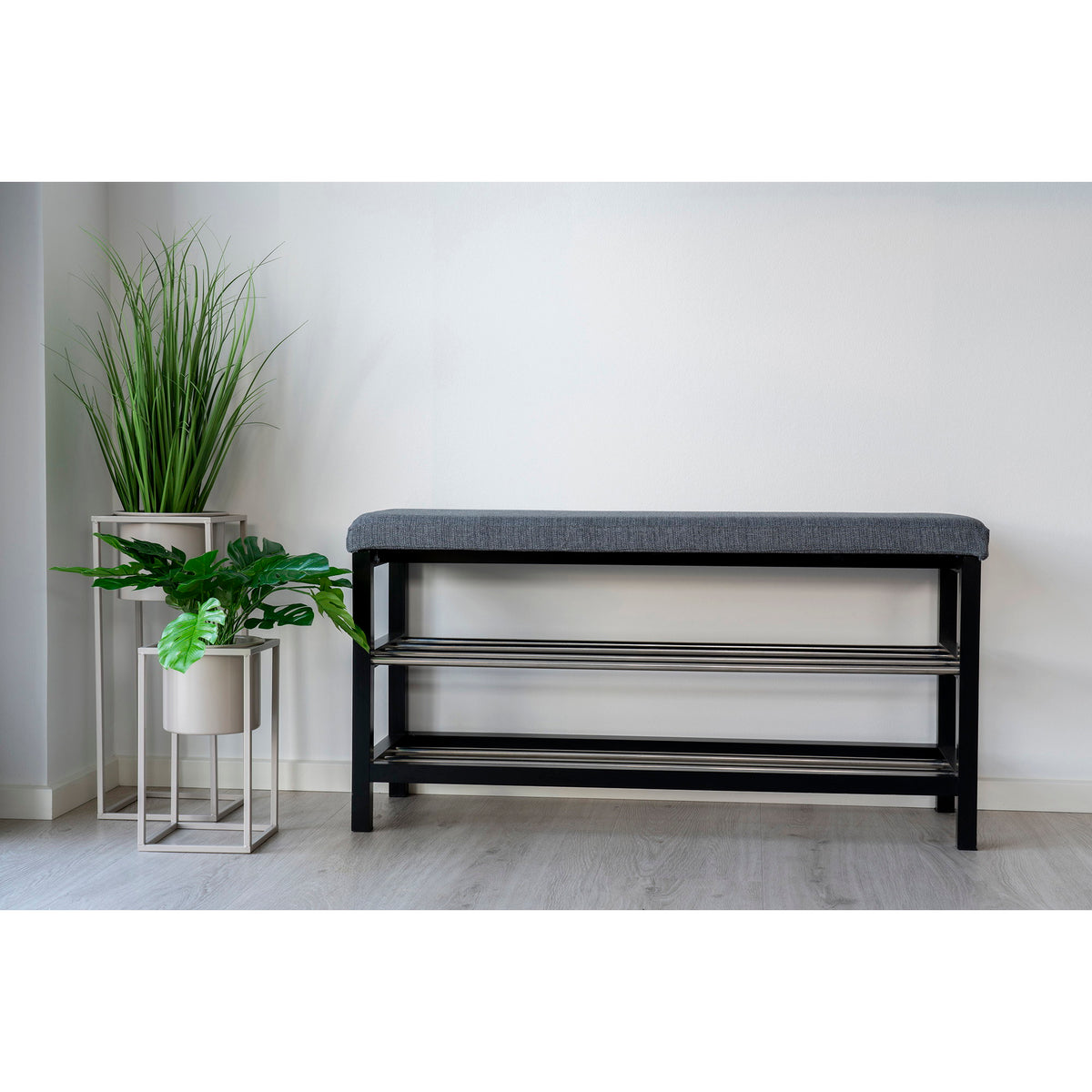 Elsa Sitzbank mit zwei Ablagen – Grau, Beine Schwarz, 100 × 34 × 50 cm – Ansicht 8