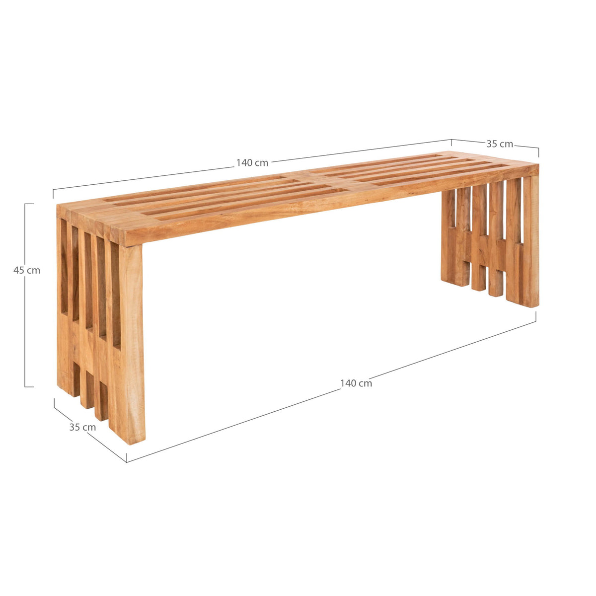 Linn Sitzbank – Teak Natur, 140 × 35 × 48 cm – Ansicht 7