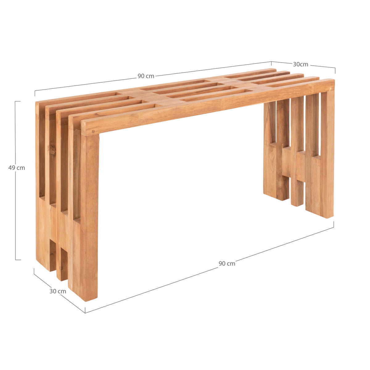 Linn Sitzbank – Teak Natur, 90 × 30 × 49 cm – Ansicht 6