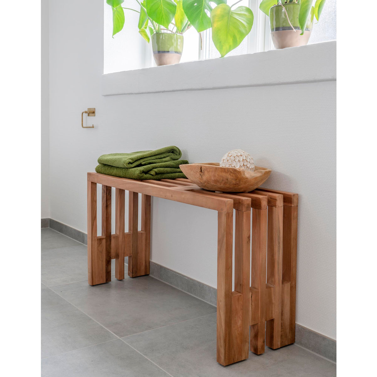 Linn Sitzbank – Teak Natur, 90 × 30 × 49 cm – Ansicht 9