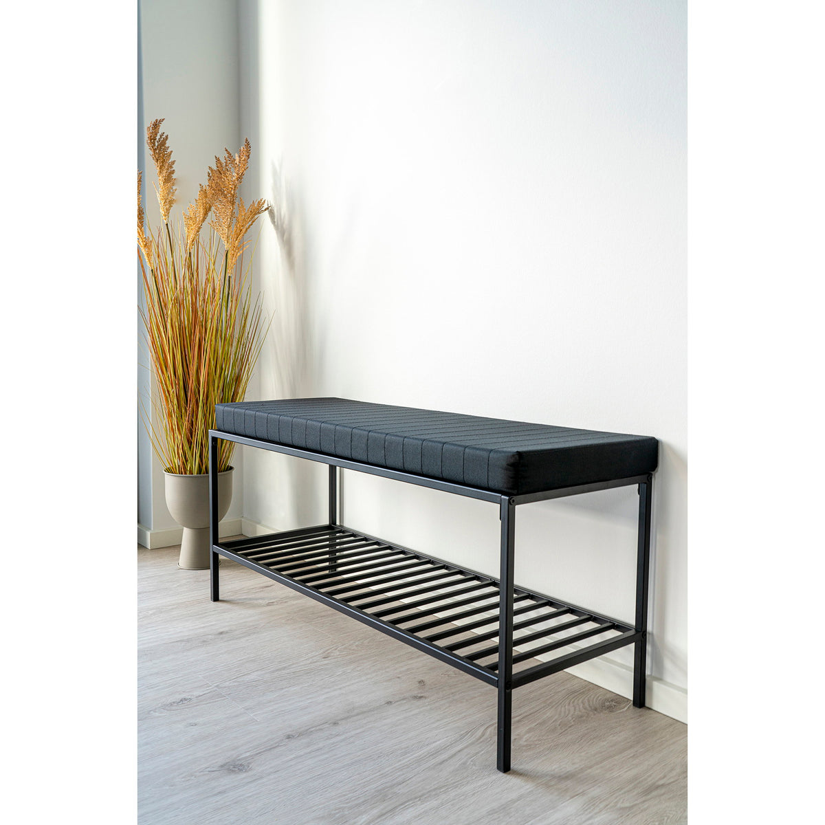 Sami Sitzbank mit Ablage – Schwarz, Beine Schwarz, 100 × 36 × 48,5 cm – Ansicht 8