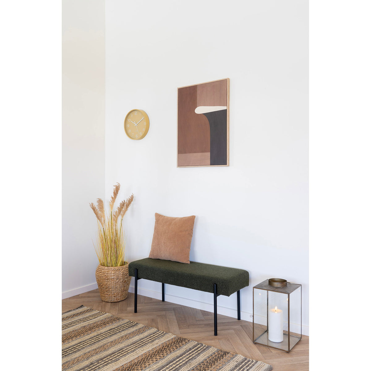 Eira Sitzbank – Bouclé Dunkelgrün, Beine Schwarz, 100 × 36 × 42,5 cm – Ansicht 5