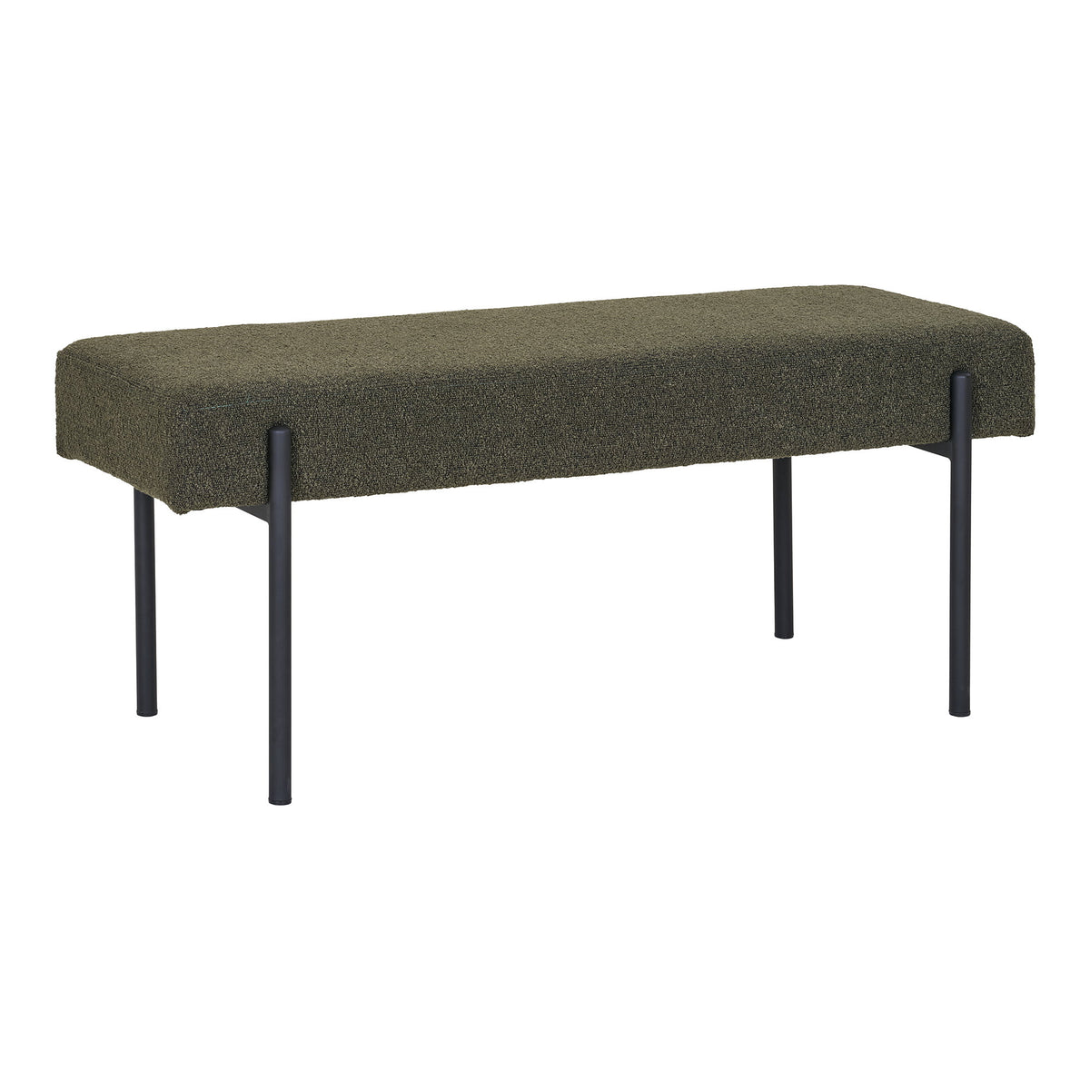 Eira Sitzbank – Bouclé Dunkelgrün, Beine Schwarz, 100 × 36 × 42,5 cm – Ansicht 2