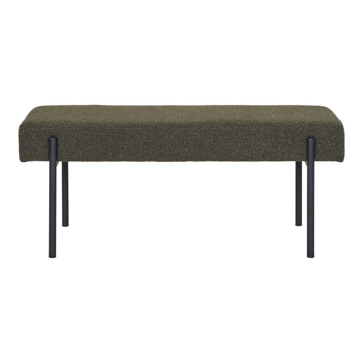 Eira Sitzbank – Bouclé Dunkelgrün, Beine Schwarz, 100 × 36 × 42,5 cm von Luiva Living