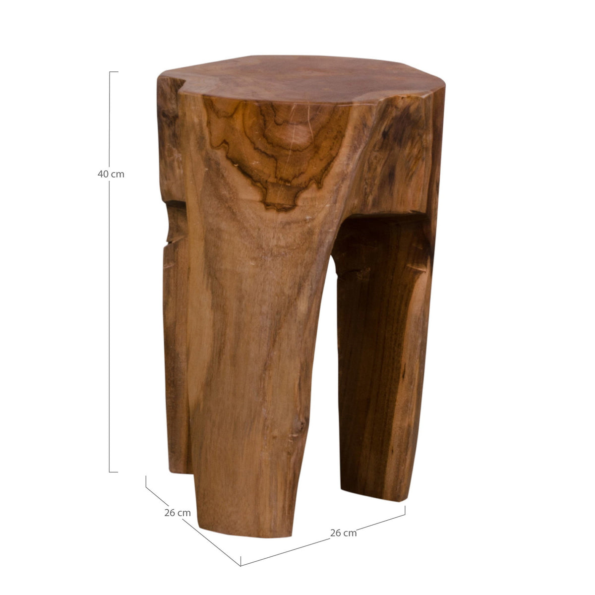 Jonte Hocker mit drei Beinen – Teak Natur, ø 26 × 40 cm – Ansicht 3