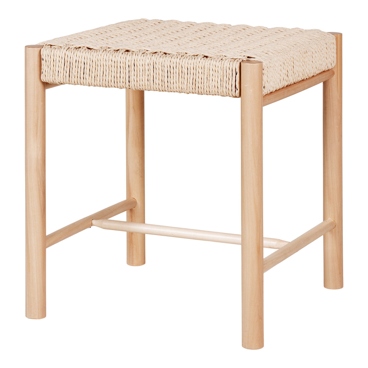 Yuki Hocker mit Geflechtsitz – Pappelholz Natur, 42 × 42 × 46,5 cm – Ansicht 2
