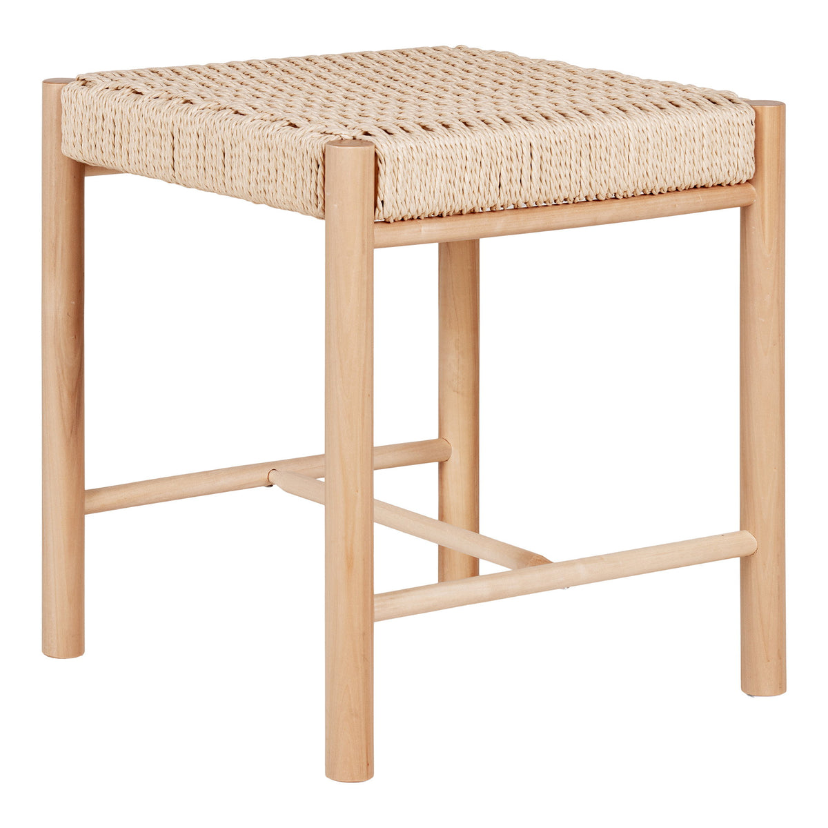 Yuki Hocker mit Geflechtsitz – Pappelholz Natur, 42 × 42 × 46,5 cm von Luiva Living