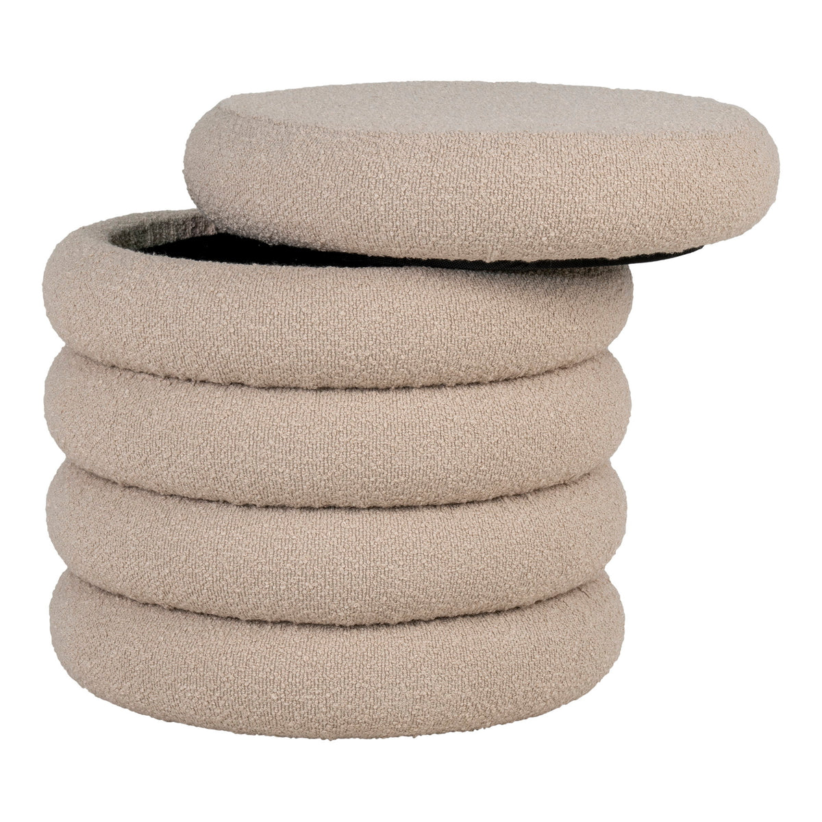 Liv Pouf mit Stauraum – Bouclé Beige, ø 44 × 44 cm – Ansicht 2
